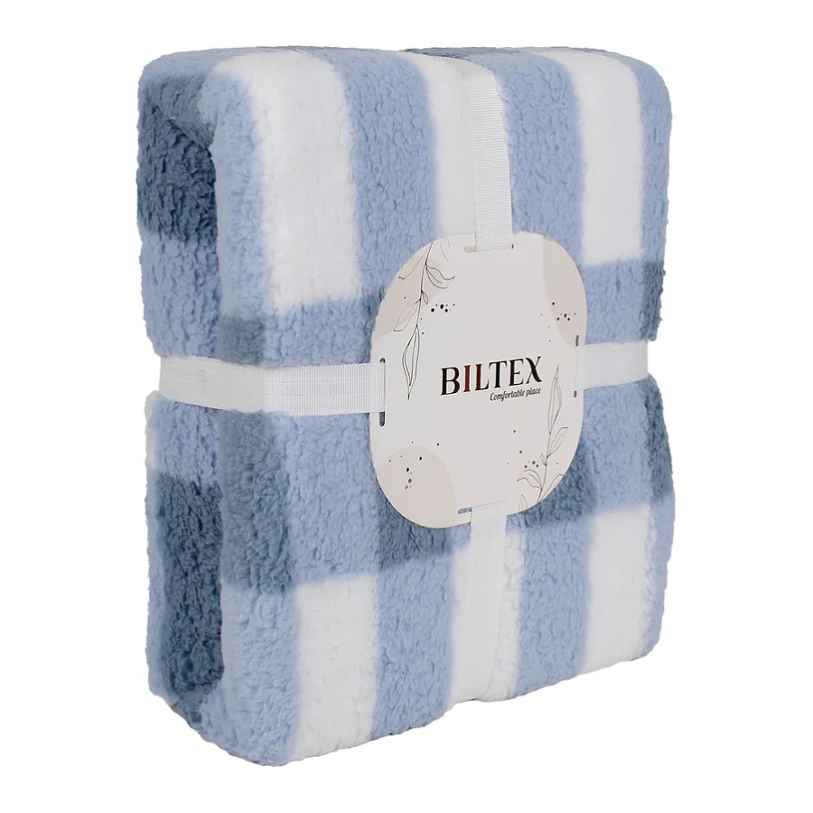 Плед полуторний Biltex шерпа Chester blue 150х200 